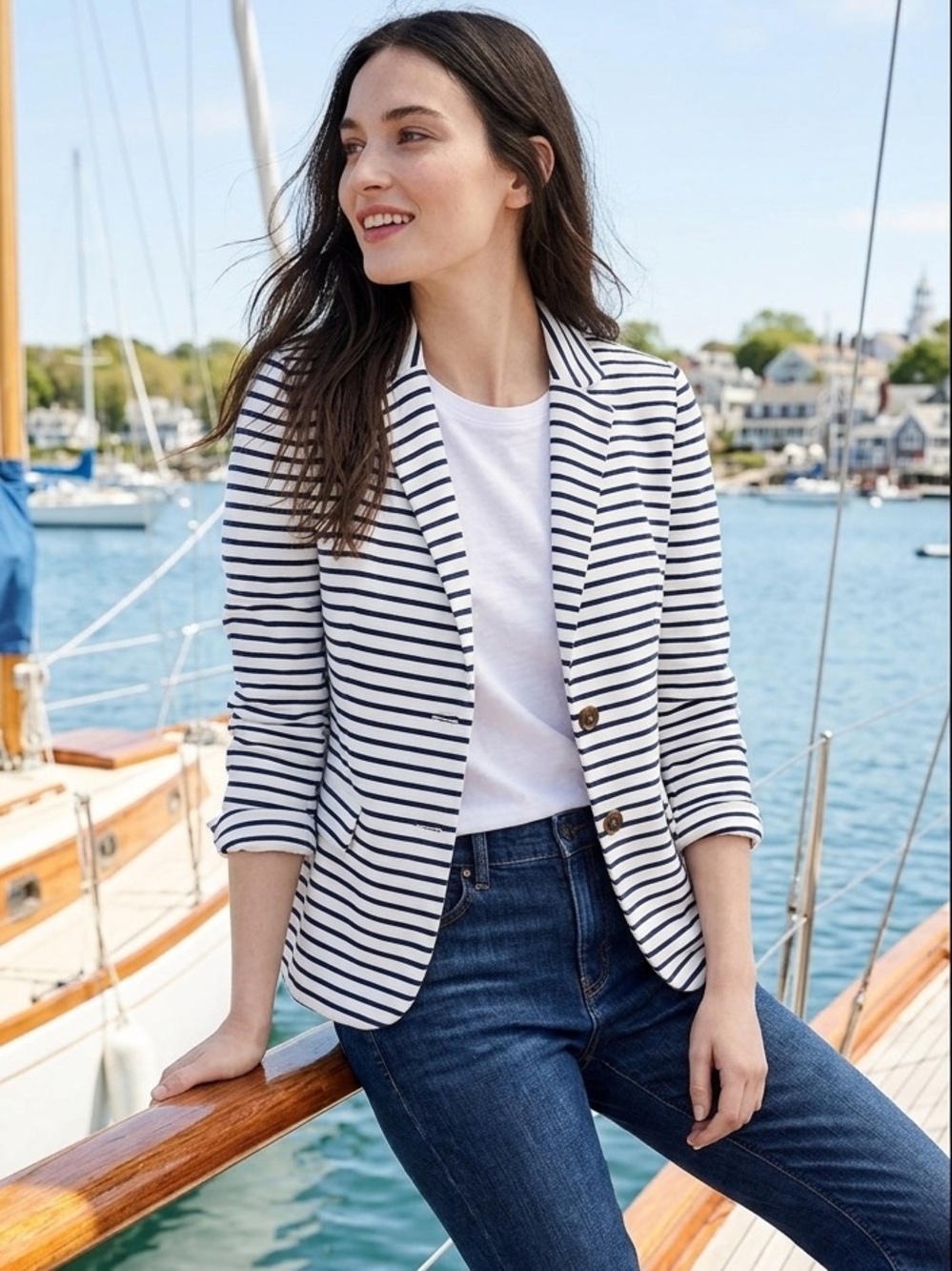 JCREW Women's Size Small Blazer Blue Stripe Nautical Maritime Boating j.crew